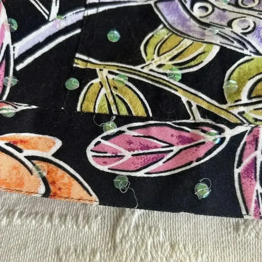 Vintage Sequin 90s Jacket Floral Black Denim Stretch Cotton REDD Jeans Size 12